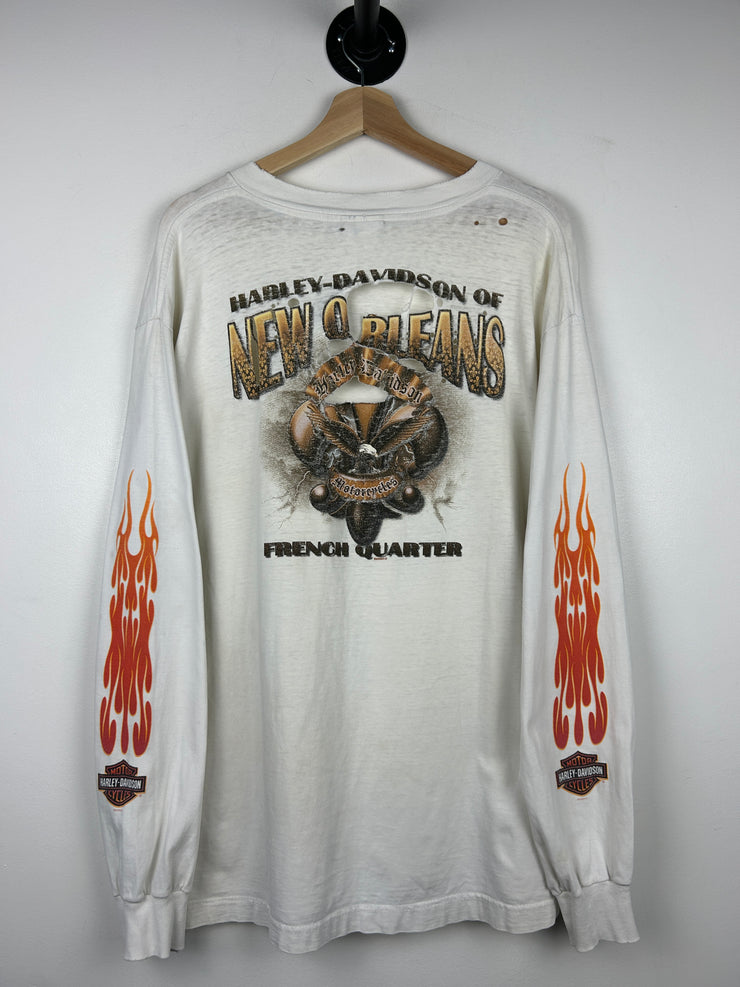 Vintage Harley Davidson Flames New Orleans White Long Sleeve