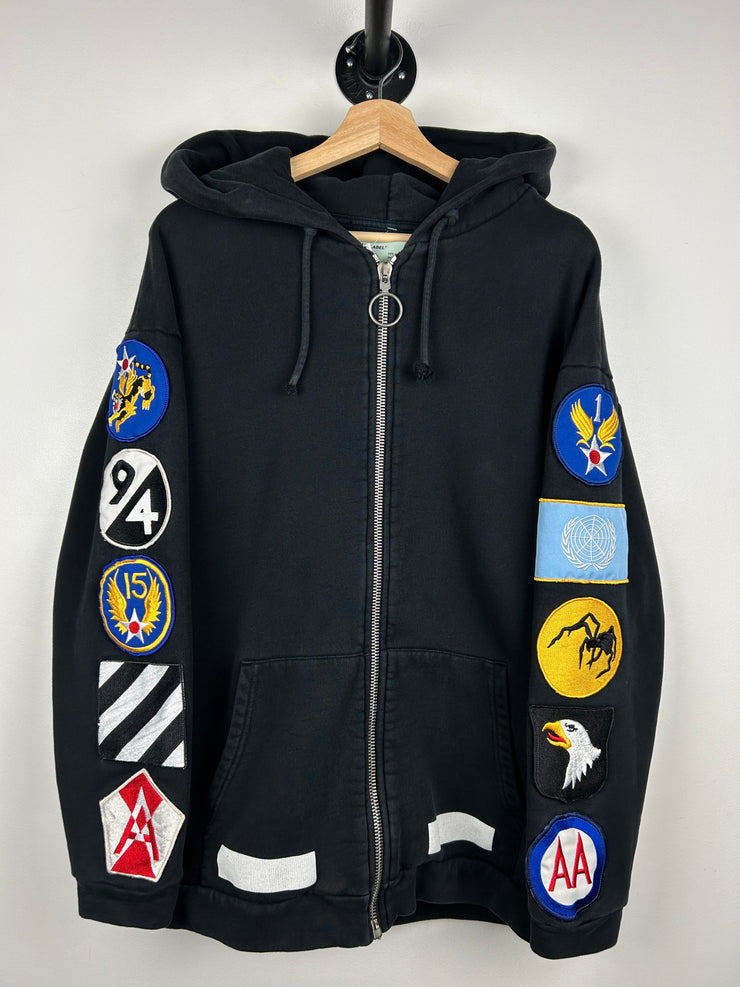 Off White Diagonal Patches Black Zip Up Hoodie
