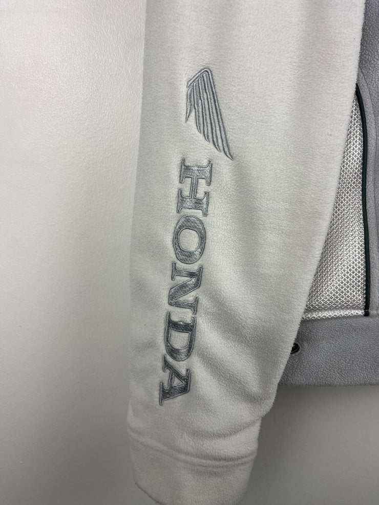 Vintage Honda White & Grey Zip Up Hooded Fleece Sweater