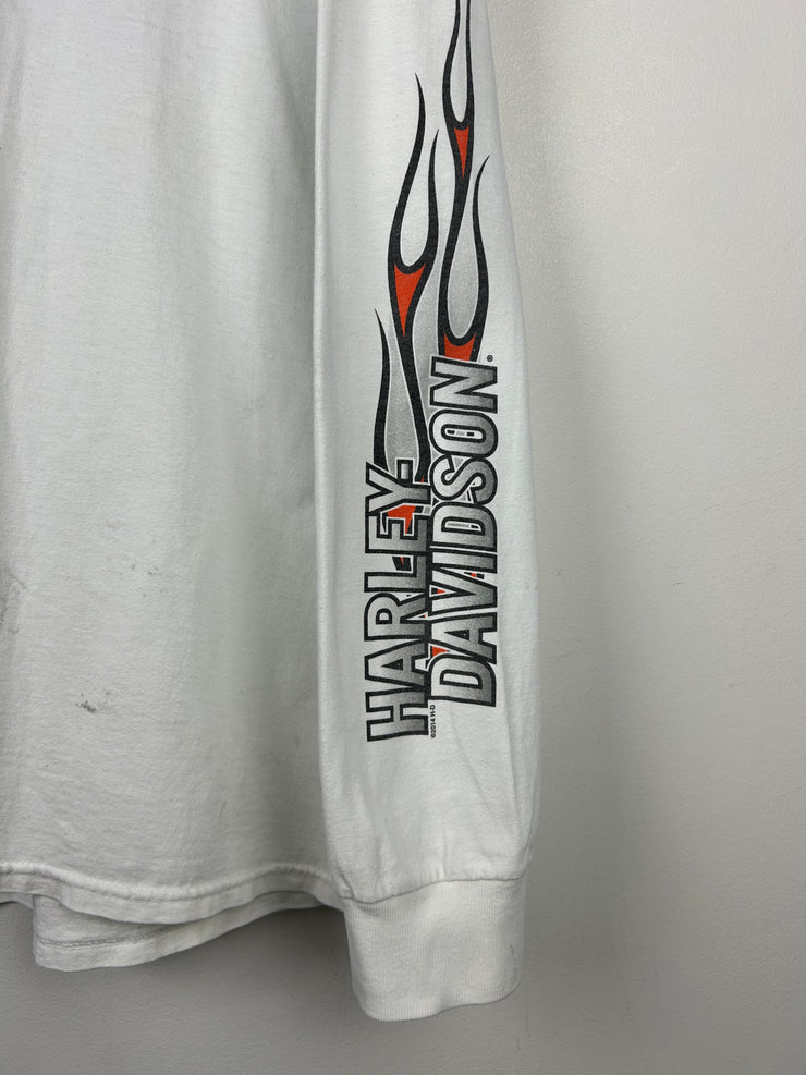 Vintage Harley Davidson Johnstown Flames White Long Sleeve