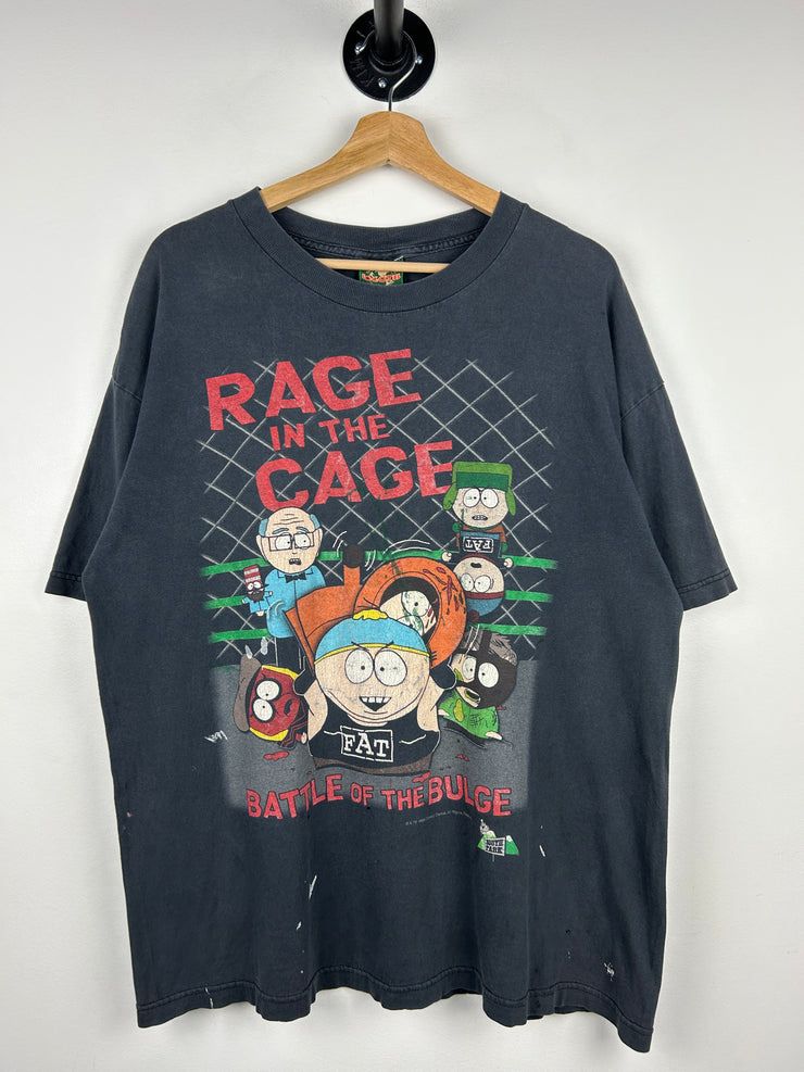 Vintage 90s South Park WWF Rage In The Cage Black Tee