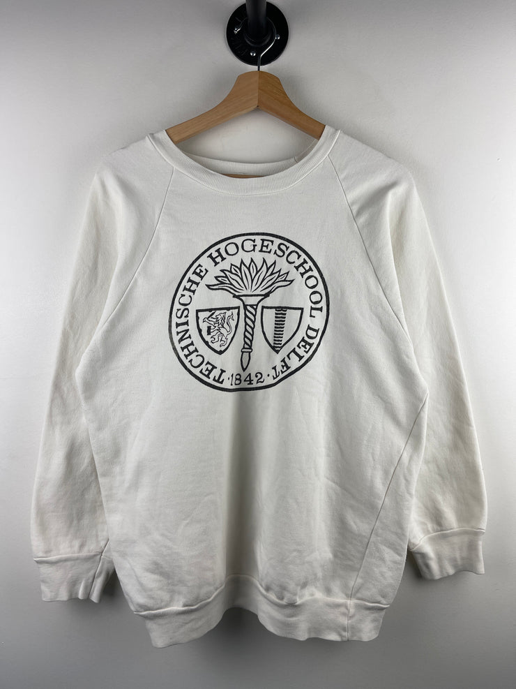 Vintage 80s DELFT Technische Hogeschool Delft Netherlands University White Crewneck