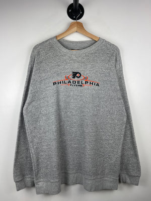 Vintage NHL Pro Edge Philadelphia Flyers Embroidered Grey Fleece Crewneck