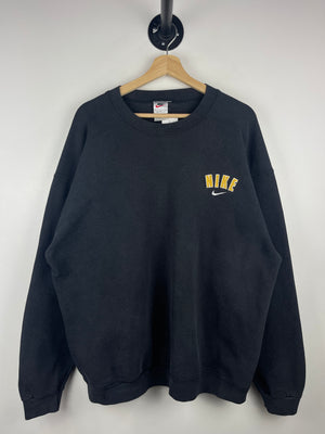 Vintage 90s Nike Swoosh Spellout Embroidered Black Crewneck