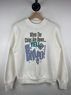 Vintage 90s Bingo When The Chips Are Down Yell White Crewneck