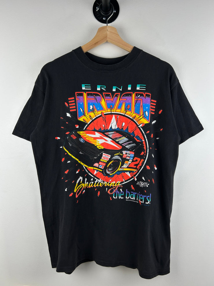Vintage 90s Nascar Ernie Irvan Havoline Shattering The Barriers Black Tee