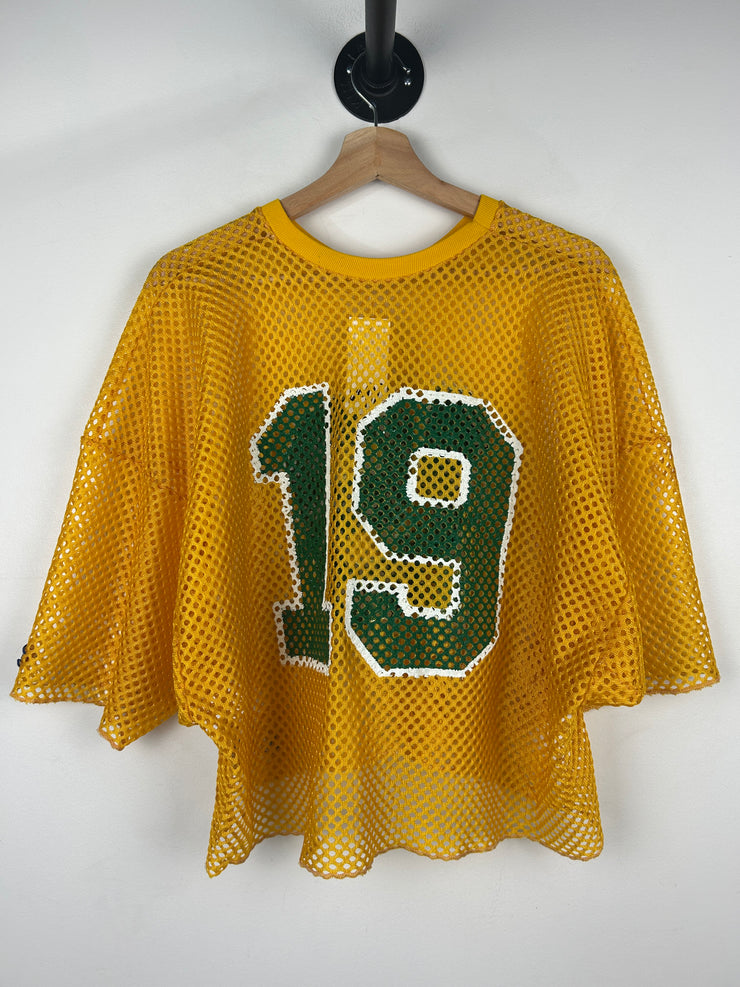 Vintage 80s Champion Yellow & Green Cropped Mesh Football Jersey