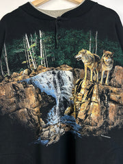 Vintage 90's Wolf Wilderness Wrap Around Black Crewneck