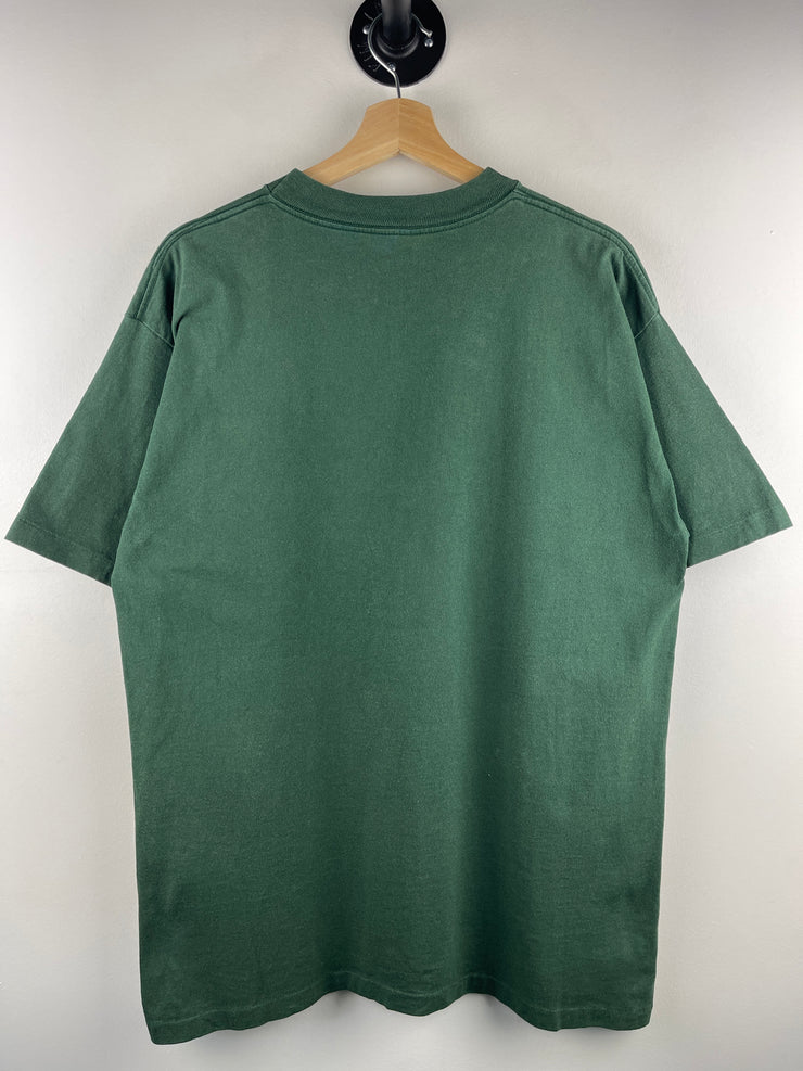 Vintage 90s Alaska Wolf Howling At The Moon Green Tee