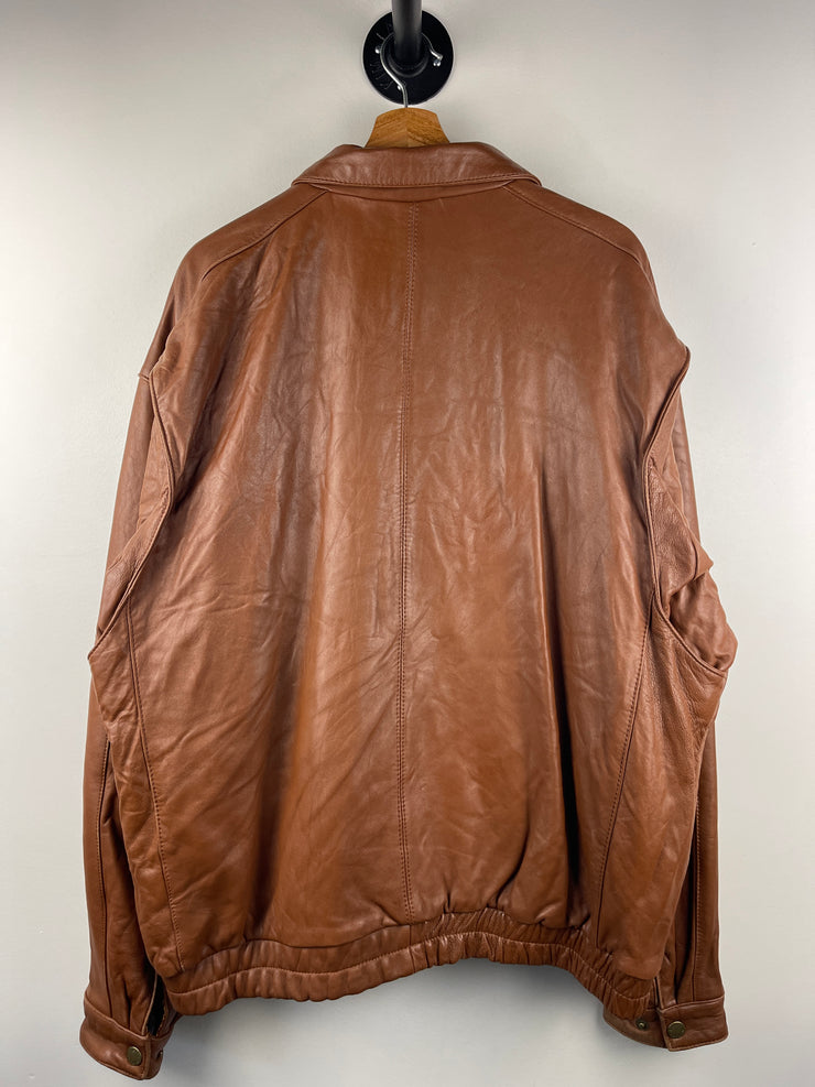 Vintage 90s Pierre Cardin Brown Leather Bomber Jacket