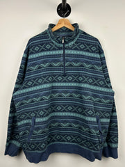 Vintage L.L. Bean Aztec Print Quarter Zip Blue Fleece Sweater