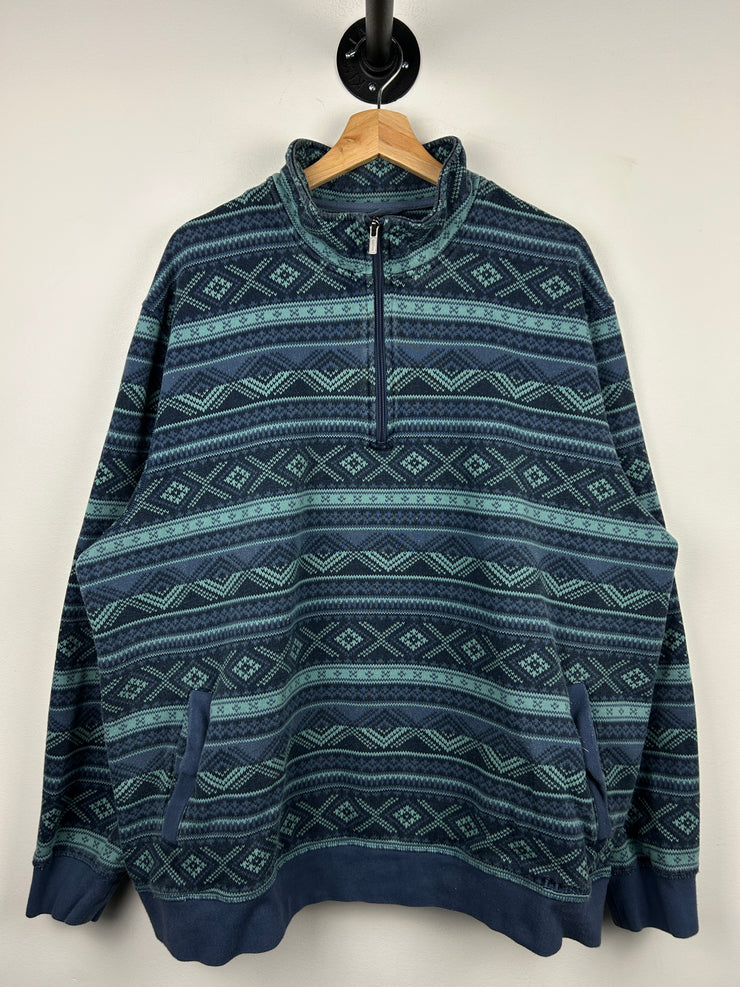 Vintage L.L. Bean Aztec Print Quarter Zip Blue Fleece Sweater