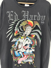 Vintage Y2K ED Hardy Skull & Eagle Grey Tee