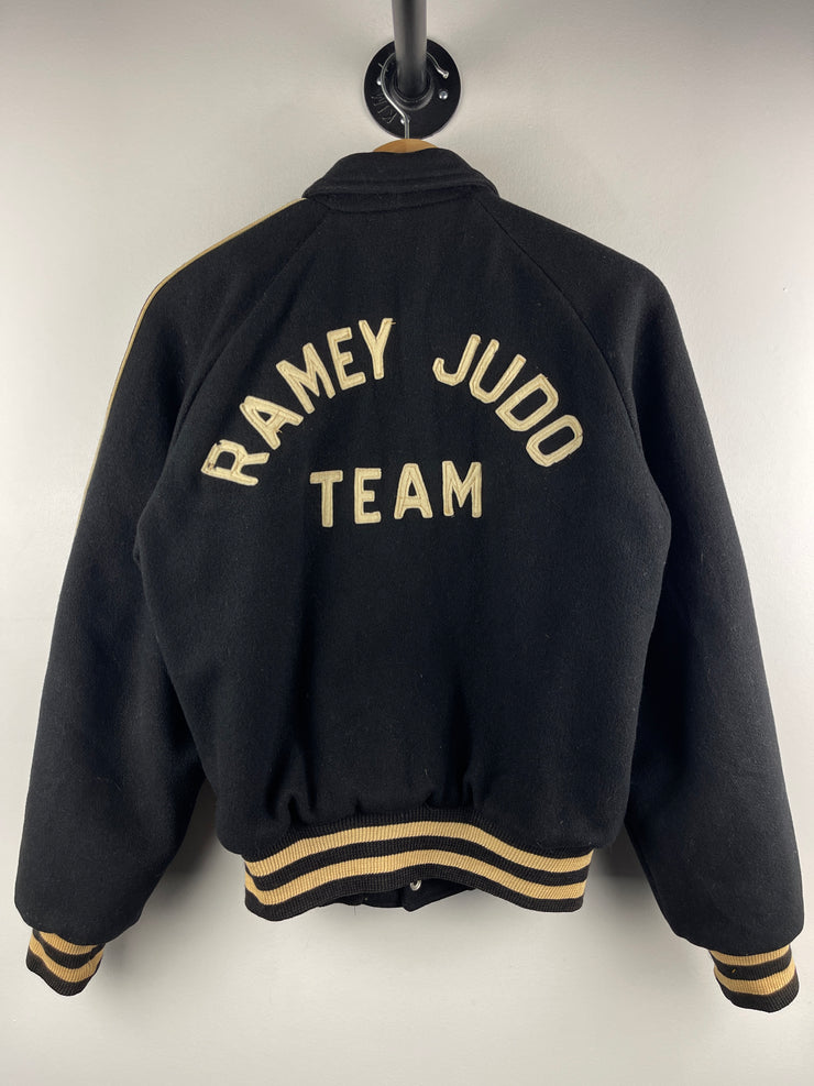 Vintage 60s Empire Sporting Goods 1963 Ramey Judo Team Black Wool Varsity Jacket