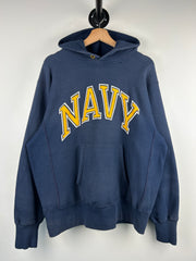 Vintage 80s Champion Reverse Weave US Navy Spellout Navy Hoodie