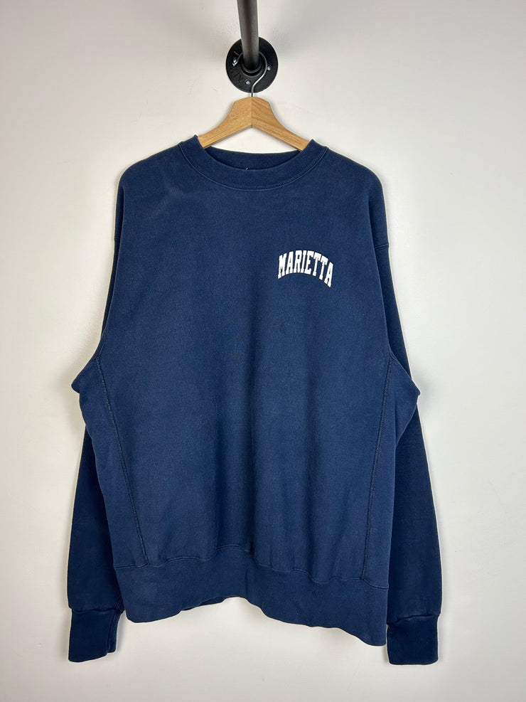 Vintage 90s University Of Marietta Reverse Weave Navy Crewneck