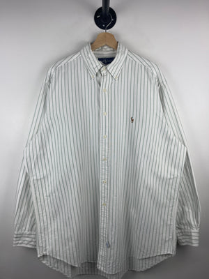 Vintage 90s Polo Ralph Lauren Striped White & Green Long Sleeve Button Up Shirt