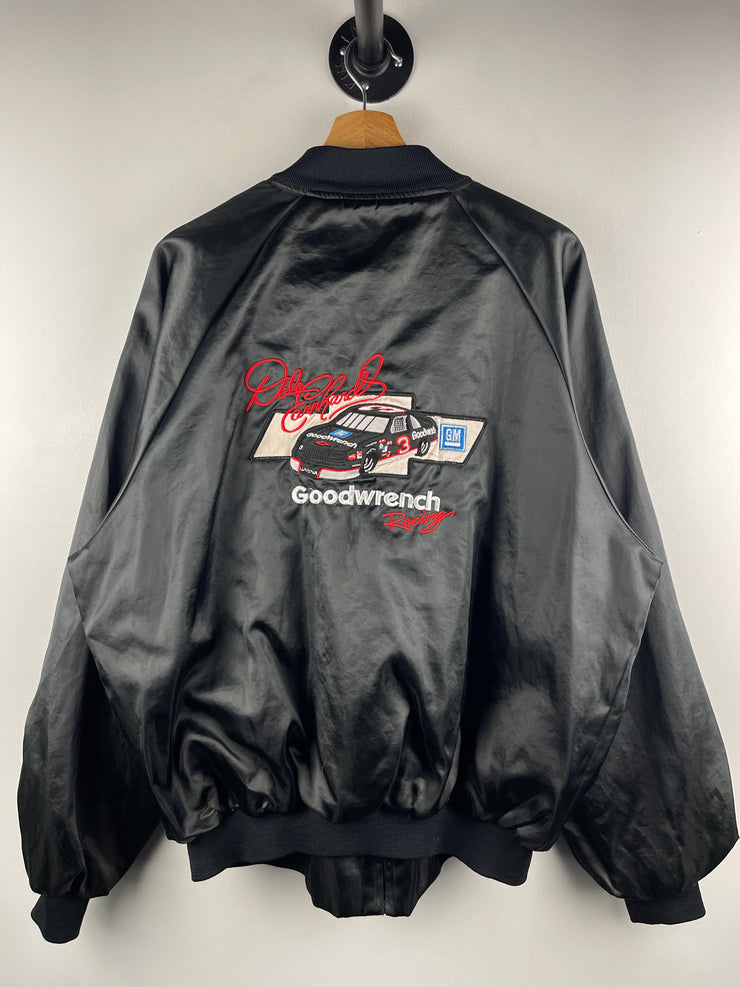 Vintage 90s Nascar Dale Earnhardt Goodwrench Black Satin Bomber Jacket