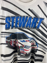 Vintage Nascar Tony Stewart Mobil 1 All Over Print White Tee