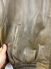 Vintage 90s Burks Bay John Deere Brown Leather Bomber Jacket