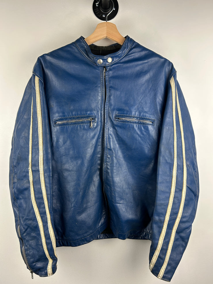 Vintage 60s Brooks Café Racer Two Tone Blue & White True Vintage Leather Jacket