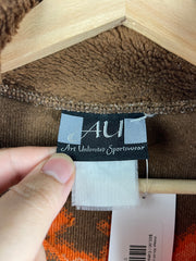 Vintage 90s Art Unlimited Fall Leaves Brown Sherpa Fleece Zip Up Sweater