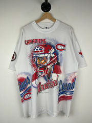 Vintage 90s NHL Bulletin Montreal Canadiens All Over Print White Tee