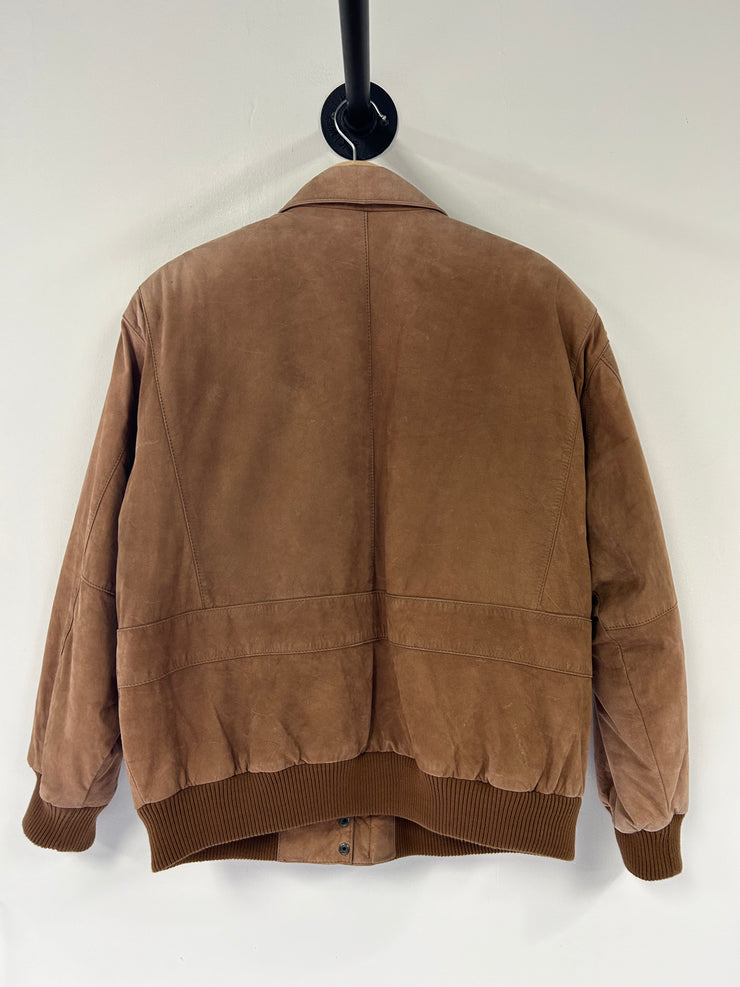 Vintage Mixed Blues Faded Brown Suede Bomber Jacket