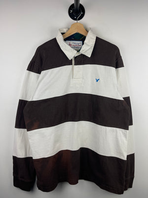 Vintage 90s American Eagle Striped Brown Polo Rugby Long Sleeve