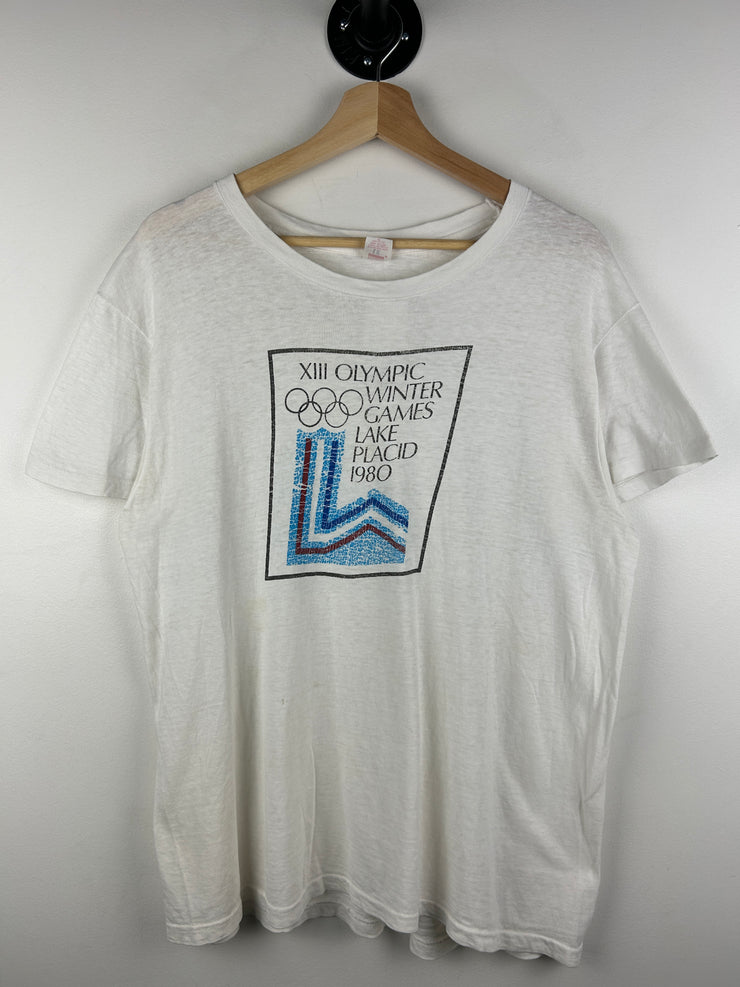 Vintage 1980 Olympic Winter Games Lake Placid White Tee