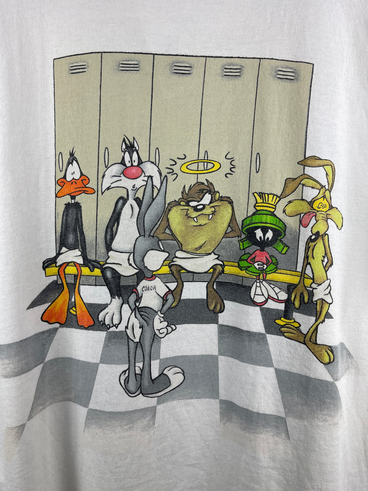 Vintage 90s Looney Tunes Locker Room Football White Tee