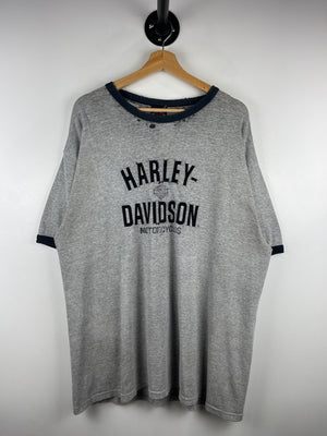 Vintage 90s Harley Davidson Mexico Thrashed Grey Ringer Tee