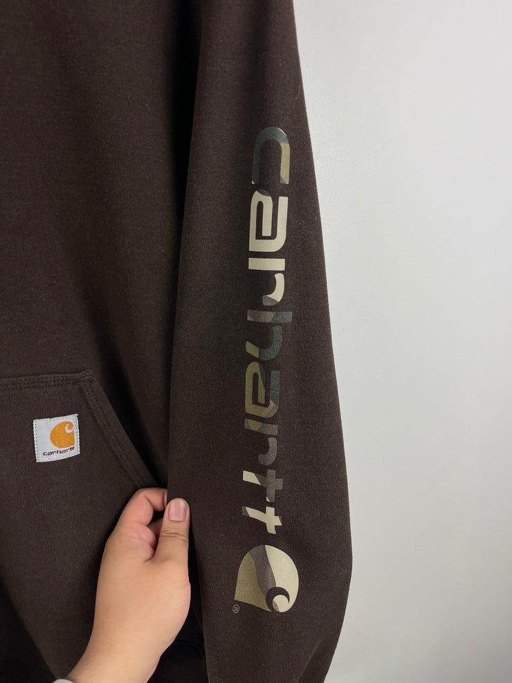 Vintage Carhartt Camo Spellout Brown Hoodie