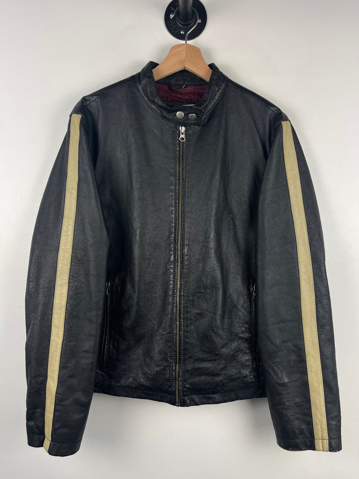 Vintage EX Café Racer Black & Cream Cropped Leather Jacket