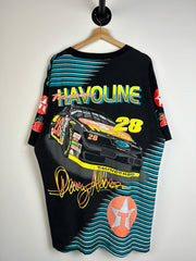 Vintage 1993 Nascar Davey Allison Havoline All Over Print Black Tee