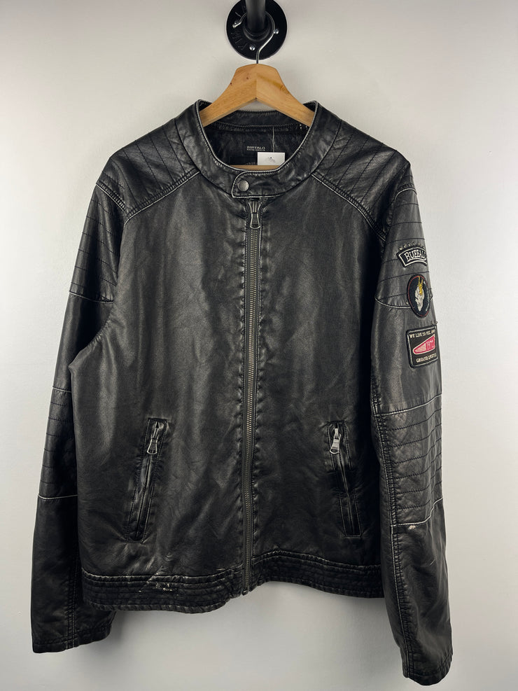Vintage Buffalo David Bitton Café Racer Moto Black Leather Jacket