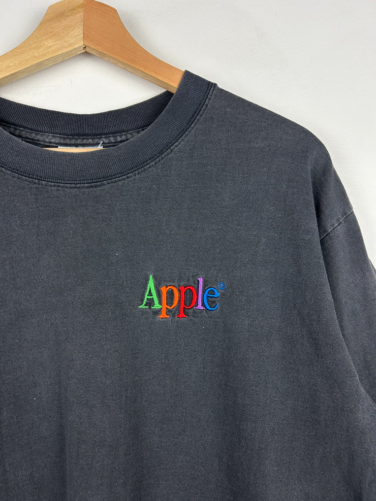 Vintage 90s Apple Promo Embroidered Faded Black Tee