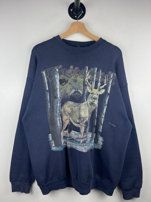 Vintage 90s Whitetail Deer Wilderness Faded Navy Crewneck