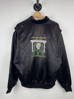 Vintage 90s Caesars Palace Las Vegas Black Satin Bomber Jacket