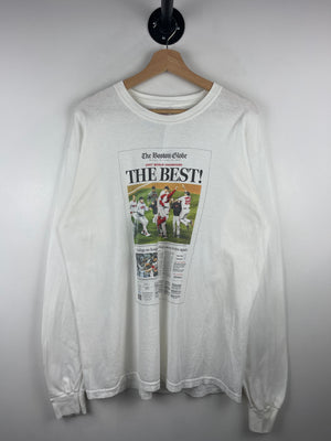 Vintage MLB Boston Red Sox World Series Champions Newspaper White Long Sleeve