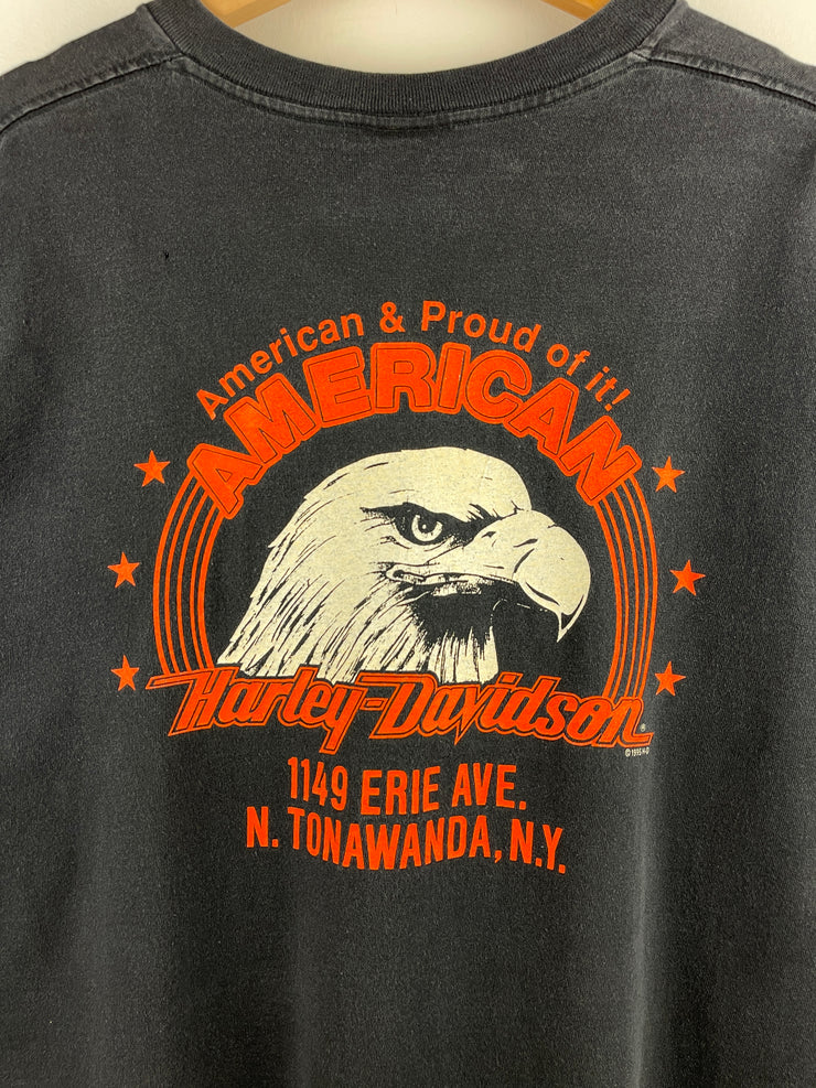 Vintage 90s Harley Davidson Lightning Evolution Revolution New York Black Tee