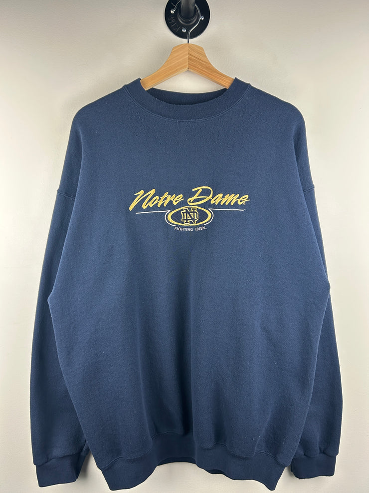 Vintage 90s Notre Dame Fighting Irish Football Embroidered Navy Crewneck