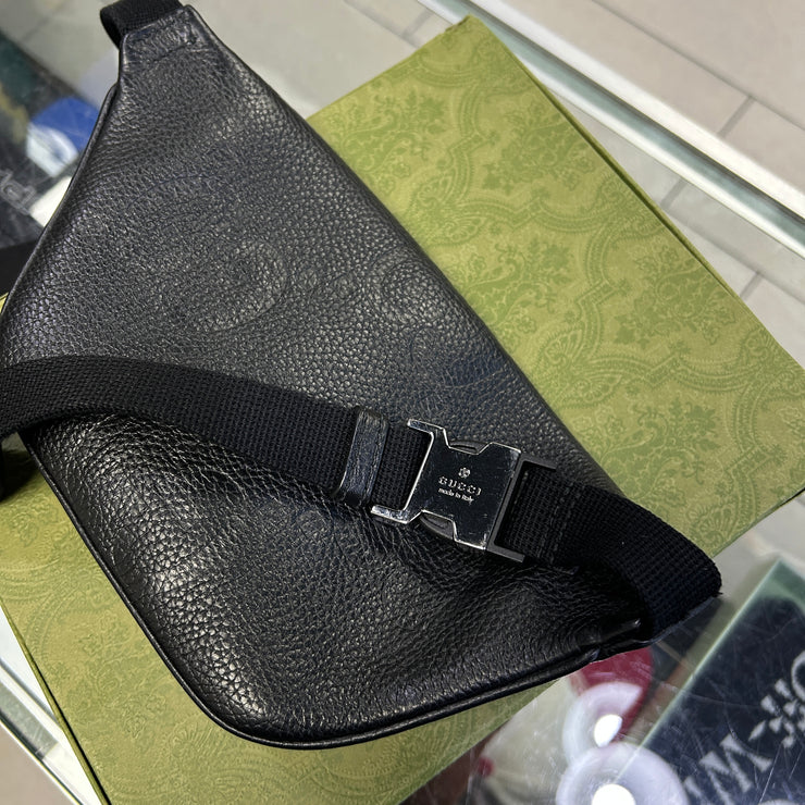 Gucci Jumbo G Monogram Black Leather Waist Belt Bag