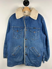 Vintage 80s Wrangler Light Wash Blue Denim Sherpa Lined Jacket