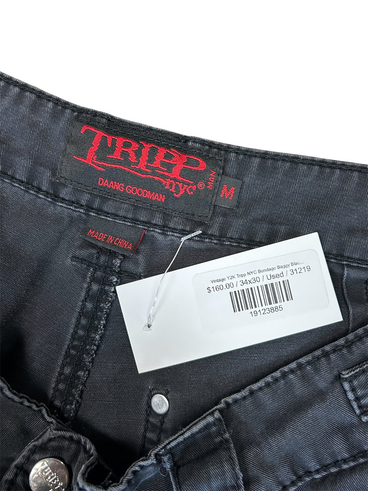 Vintage Y2K Tripp NYC Bondage Baggy Black Cargo Pants