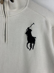 Vintage 90s Polo Ralph Lauren Pony White Quarter Zip Sweater