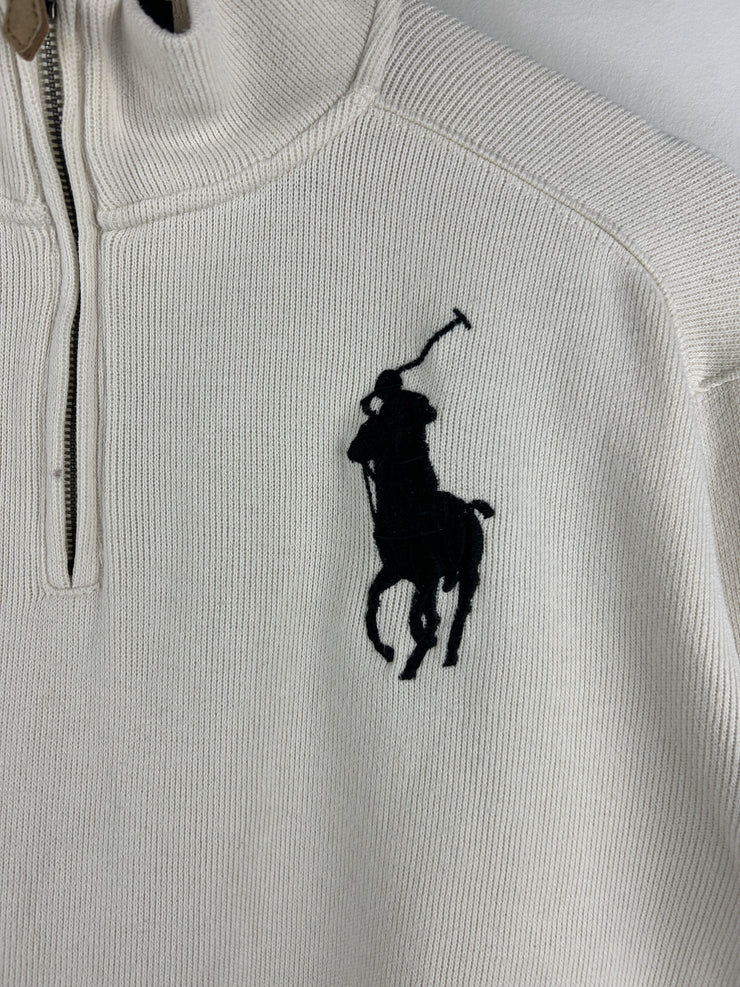Vintage 90s Polo Ralph Lauren Pony White Quarter Zip Sweater