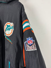 Vintage 90s NFL Pro Player Miami Dolphins Black & Teal Hooded Reversible Hooded Jacket