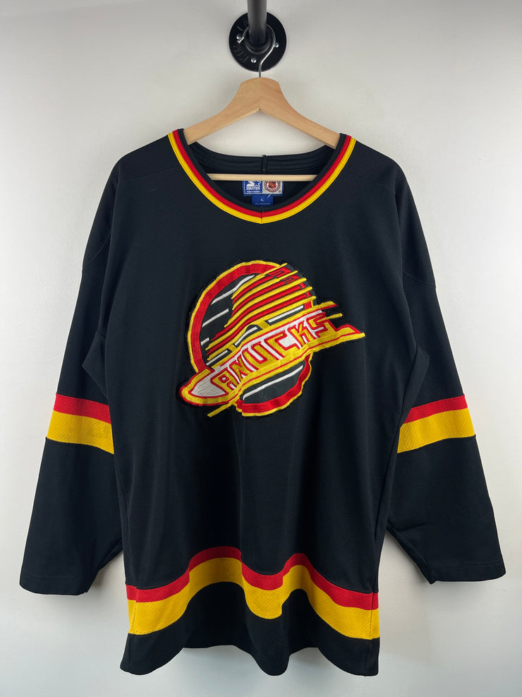 Vintage 90s NHL Starter Vancouver Canucks Flying Skate Black Hockey Jersey
