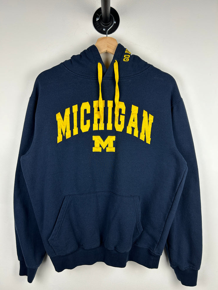 Vintage Michigan Go Blue Embroidered Navy Hoodie